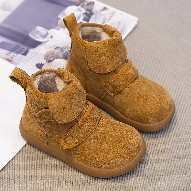 Little Girls Soft Fluffy Leather Boots 2026 New Winter Kids Warm-lined Snow Boots Non-slip Simple Princess Girls Party Dress Up