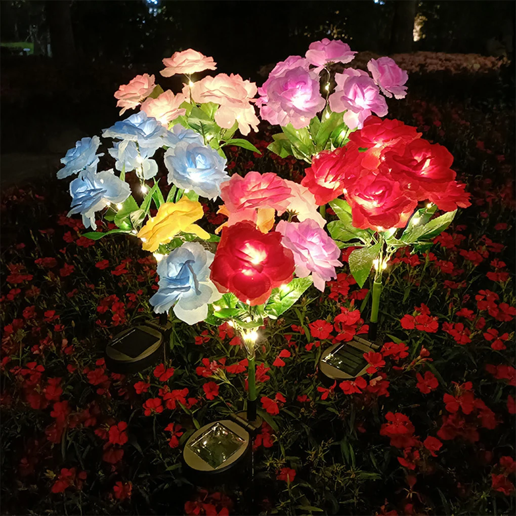 

Solar Led Lights Outdoor Decorative 7 Heads Solar Garden Lights Rose Flower Lawn Lamp for Yard Patio Garden Decor