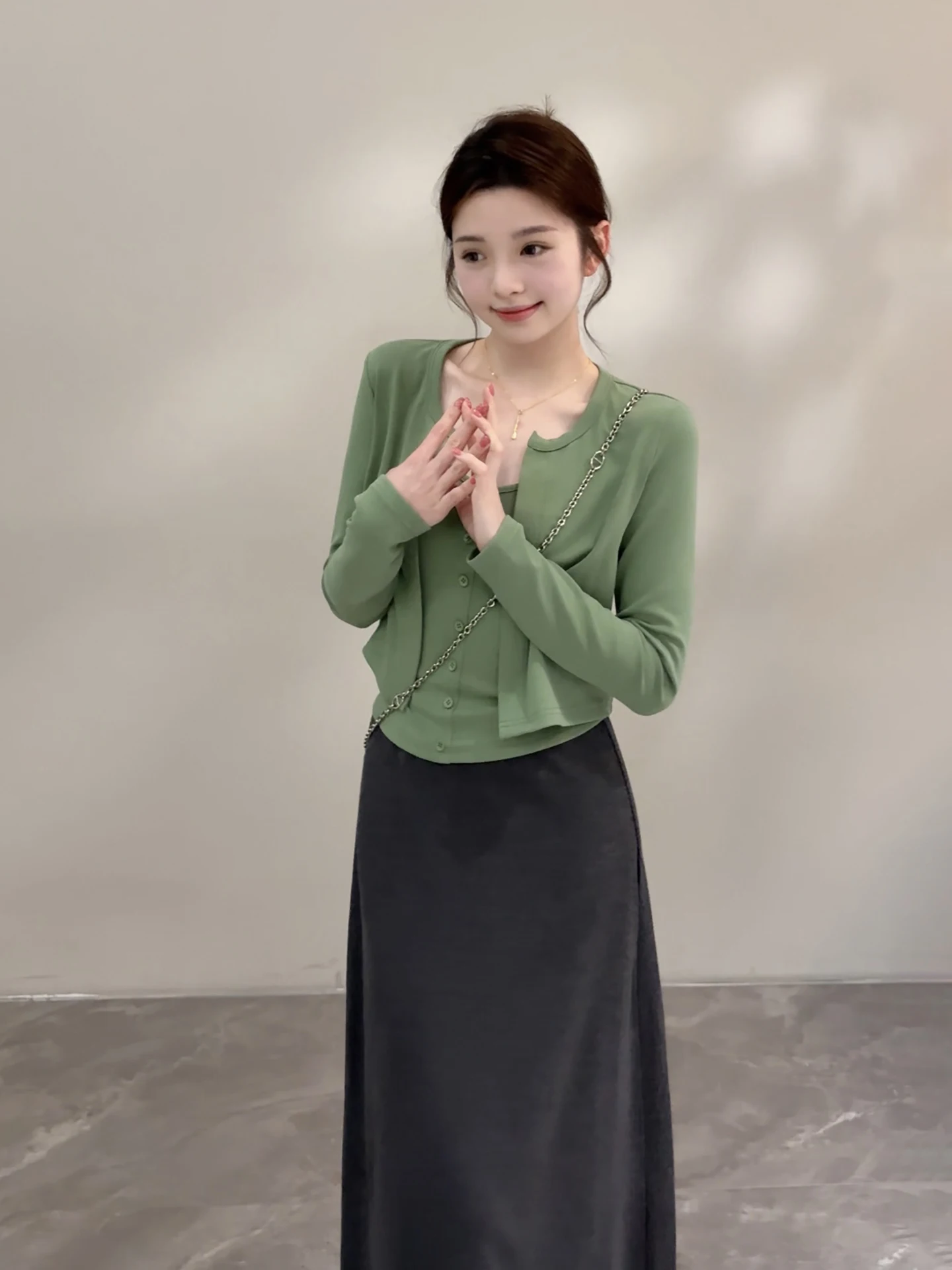 

Song Sung New Slimming Long Sleeve Elegant Versatile Spring Summer Strapless Open Cardigan Set DT1988 Fashionable Women's Outfit