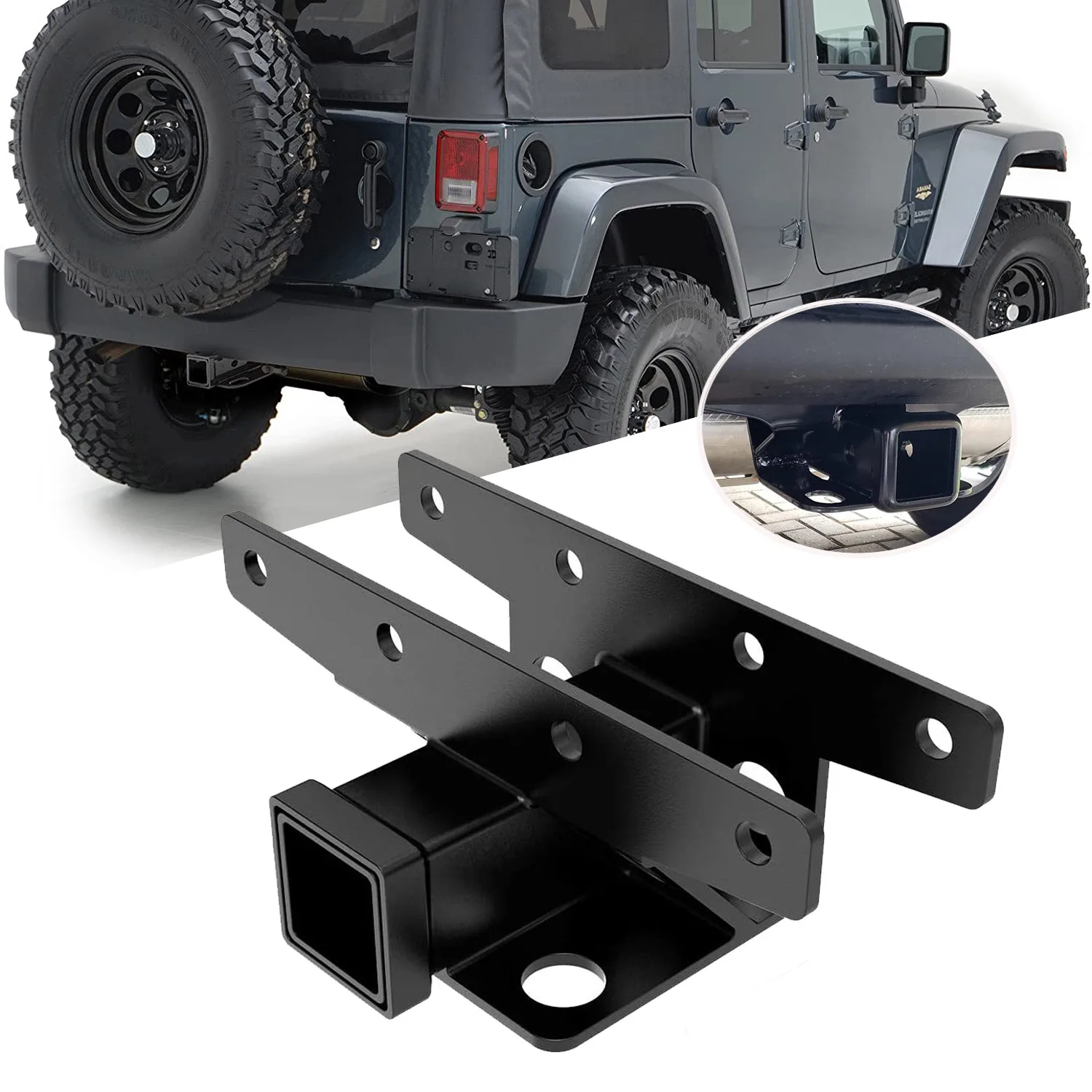 Rear Towing Trailer Hitch Receiver 2inch Steel Tow Connector Accessories for Jeep Wrangler JK JL JLU 2 & 4 Door 2007-2023