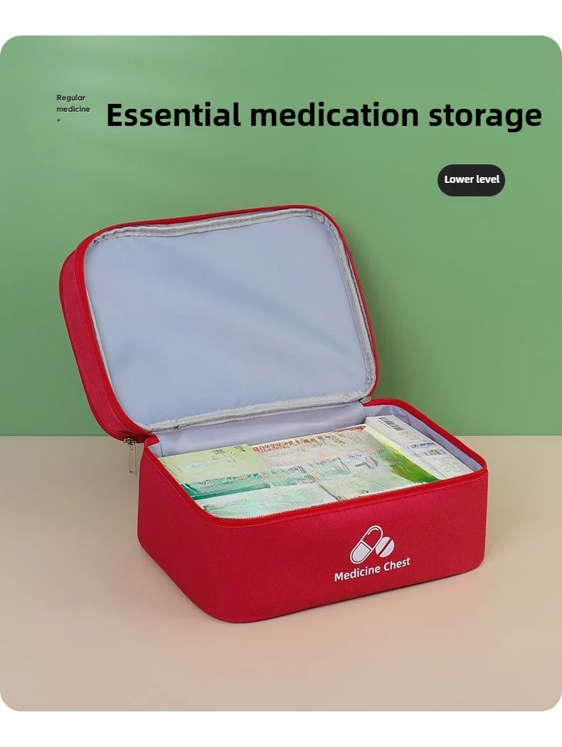 Tragbare doppelschichtige medizinische Tasche, große Kapazität, Medikamenten-Aufbewahrungstasche, für Reisen und Outdoor, tragbares Notfallrettungs-Erste-Hilfe-Set – Detail 6