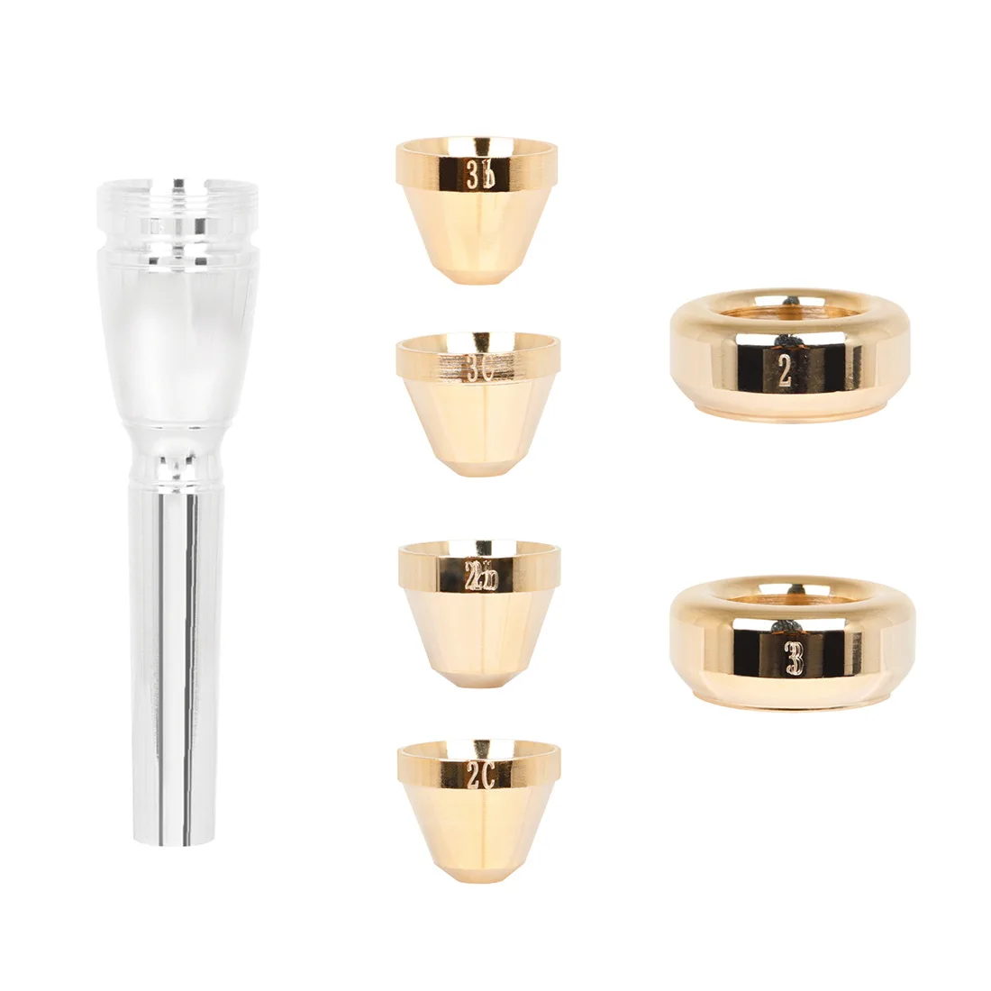SLADE Gold-Plated Brass Trumpet Mouthpiece Set, 2C 3C 2B 3B, Split-Type Replacement with Case for Bach Trumpet