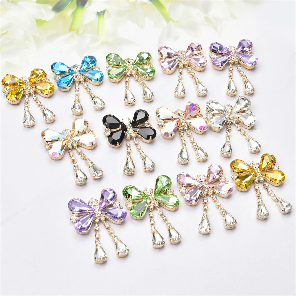 

Fashionable 2.7*3.5cm Butterfly Buckle With Metal Jewelry Accessories DIY Gold-Plated Water Drop Glass Clothing Bow Decorations