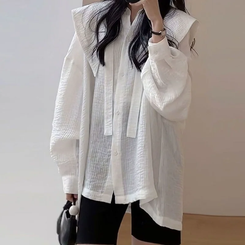 Shirts Women Lovely Japanese Style Preppy Fashion Spring Comfortable Sailor Collar Stylish All-match Baggy Harajuku Streetwear