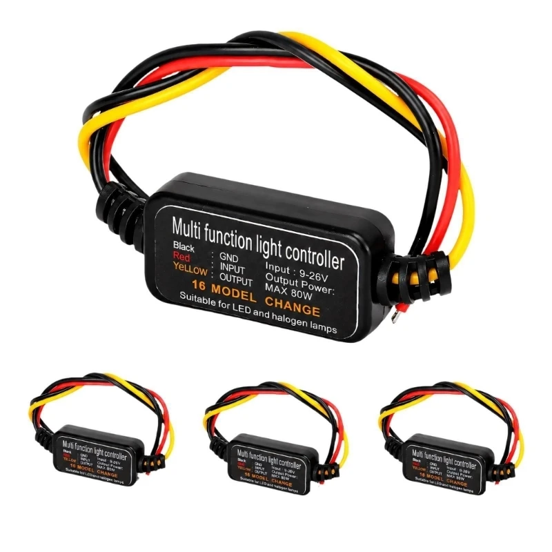 9-26V Brake Light Flash Device with 16 Patterns and 80W Output for LED and Halogen Vehicle Brake Lamp Circuits X37F