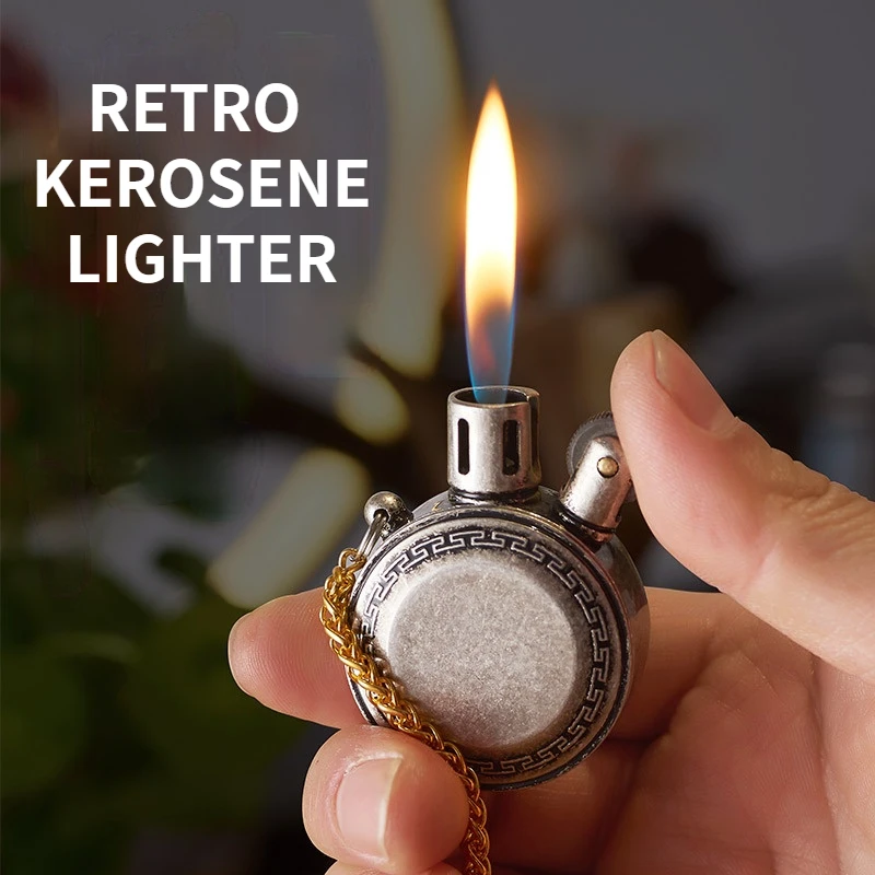 Metal Zinc Alloy Kerosene Lighter Classic Grinding Wheel Ignition Windproof Open Fire Retro Mini Portable Cigarette Accessories