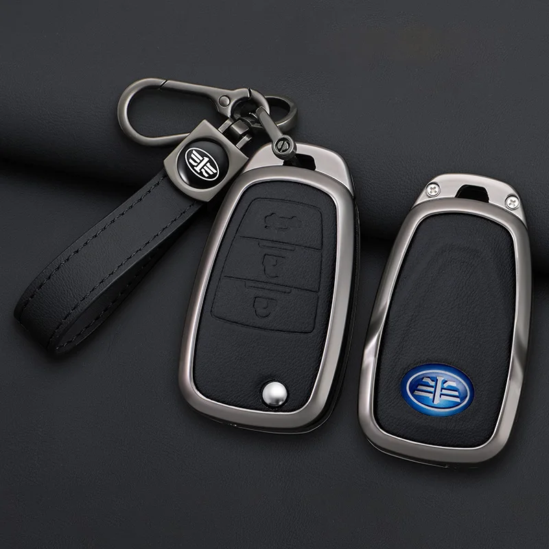 Zinc Alloy Car Key Case 3 Button Flip Keychain Remote Control Fobs Protector Cover Jacket For FAW Besturn X80 2018 2019 2020