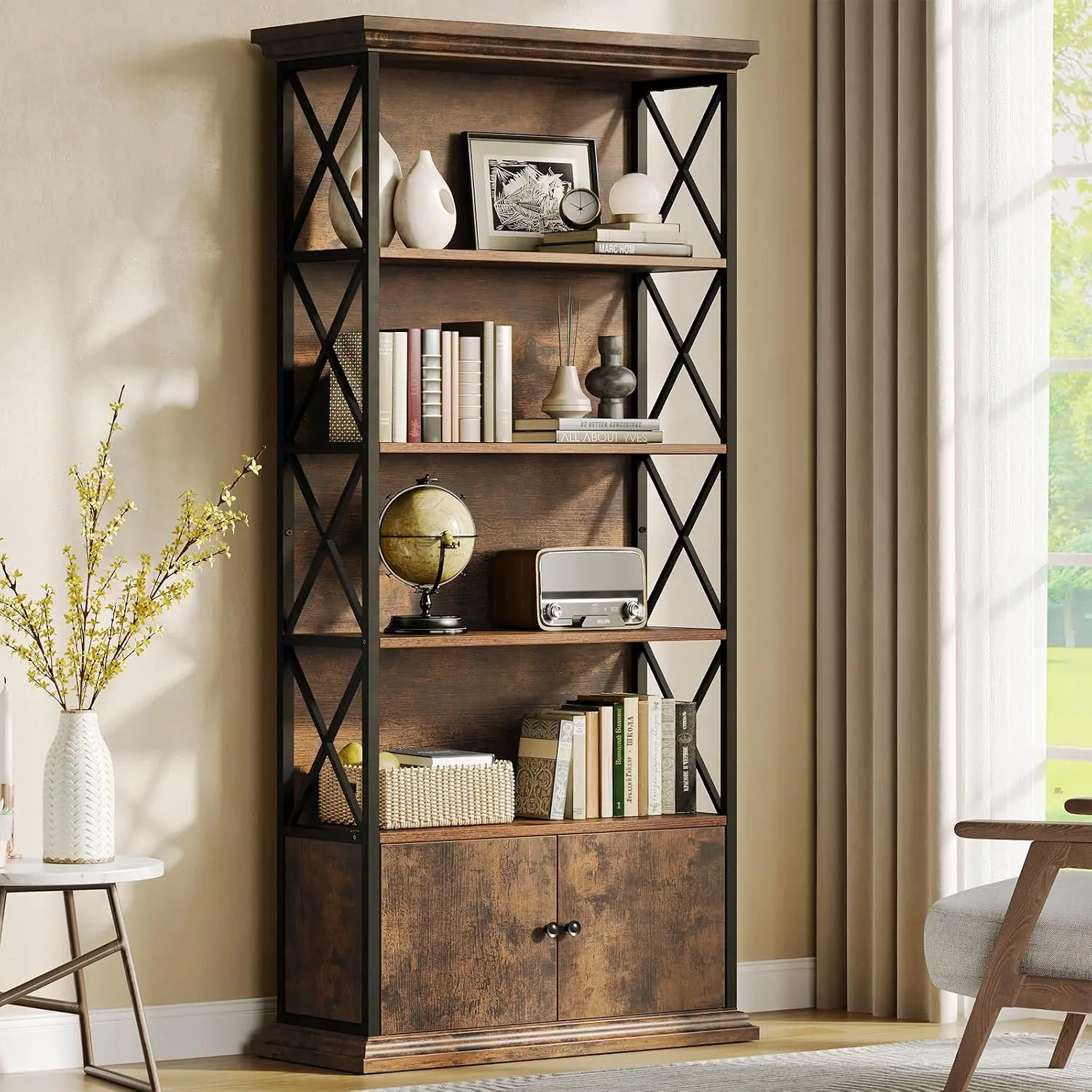 5-Tier Bookcase with Doors, 68.5
