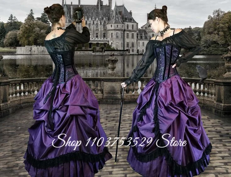 Vestido de fiesta victoriano gótico Vintage personalizado, corsé con apliques y hombros descubiertos, vestido de noche para ocasiones especiales, vestido de baile de máscaras