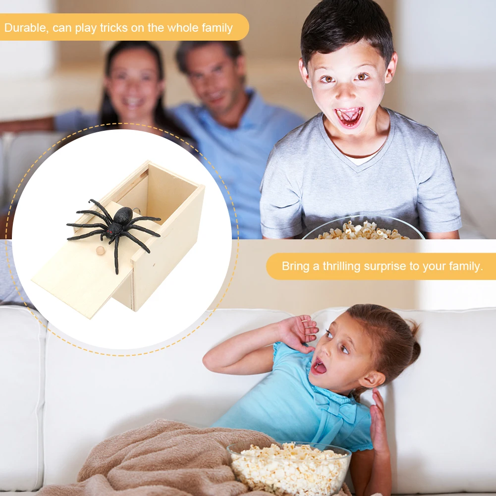 العنكبوت صندوق خشبي المزحة لعبة مذهلة قابلة لإعادة الاستخدام القفز تخويف لعبة مضحك تخويف لعبة غير سامة الدعائم الطرف للبالغين الاطفال هدية #4