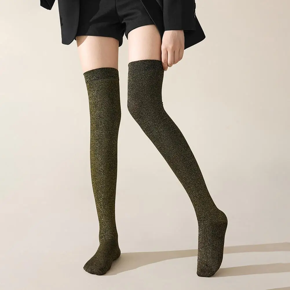 

Soft Socks Over-the-knee Glitter Socks Breathable Elastic Winter Legwear Comfortable Solid Color Long Socks for Women Teens