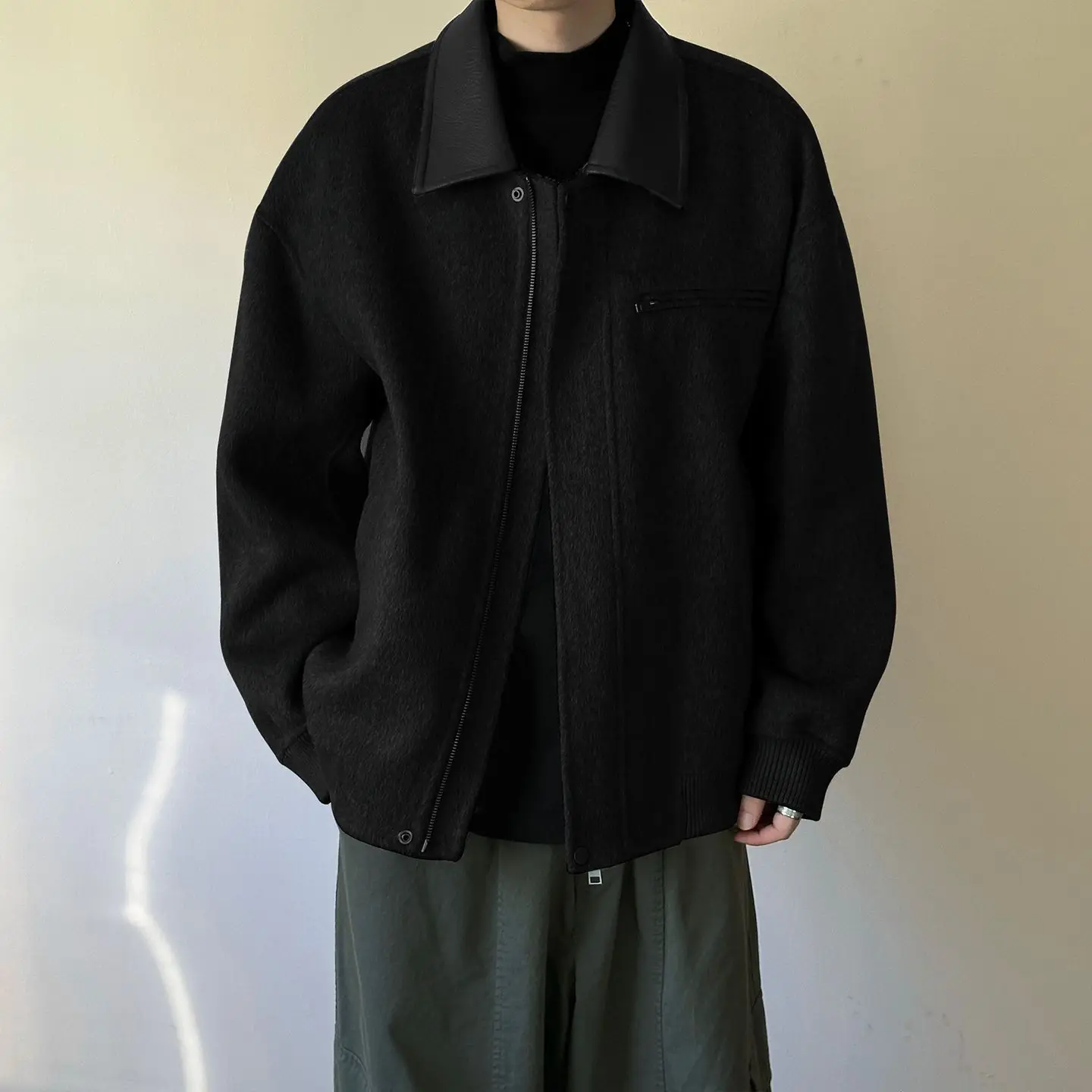 Autumn And Winter Design-Inspired American-Style Solid Color  New Model With A Turn-Down Collar, High-End Versatile