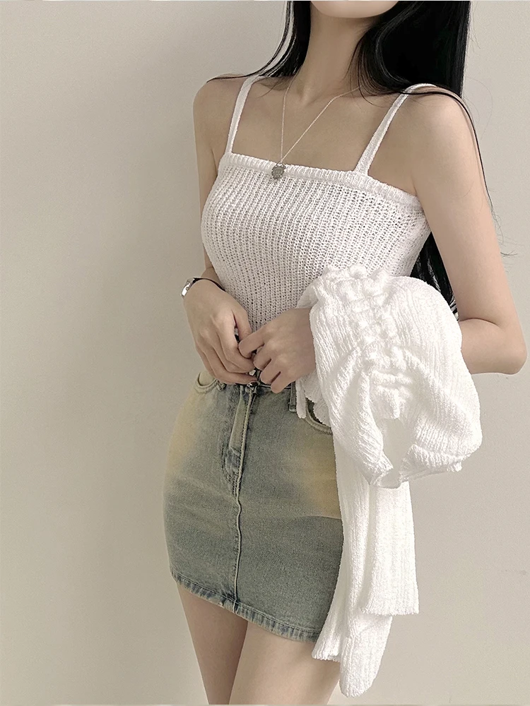 

Chic Summer New Long Sve Knitted Women's Thin Knot Sunade Cover up ort One oulder Top Korean Sle Loose Fit