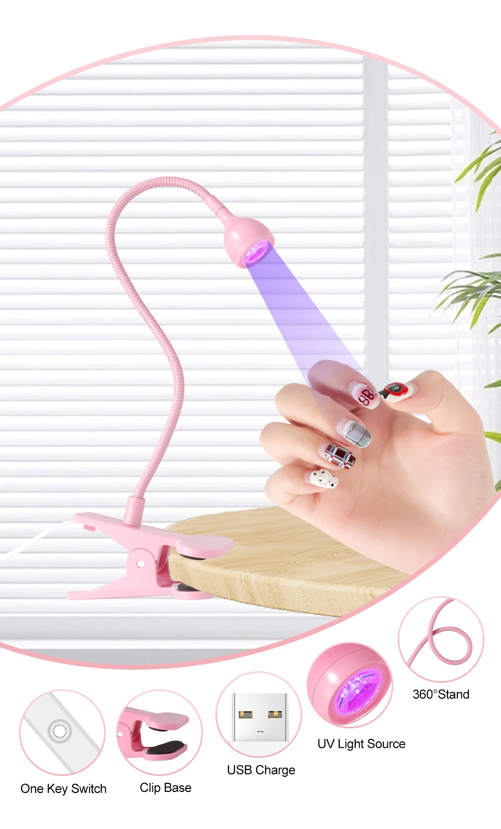 LIMEGIRL UV-LED-Nageltrockner mit Clip, tragbare Nagellampe für Gel-Nagellack, professionelle Nagelkunstwerkzeuge, für Zuhause und Salon, Maniküre – Detail 4