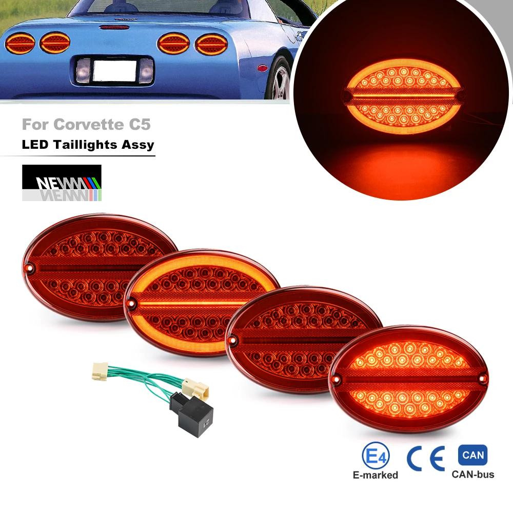 

OE-Spec 16523533/34 For Chevrolet Corvette C5 LED Taillight Assy Kit w/Hyper Flash Harness Brake/Turn Signal/Driving Parking