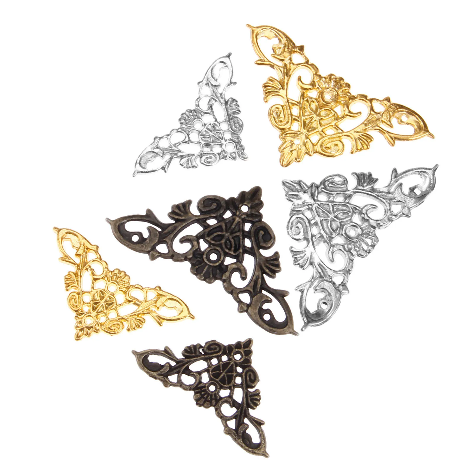 20 Pcs Cupboard Wood Corner Decorative Flower Wrap Corners Bronze Cover Guard Box Feet Metal Embossed Corner Code 35mm +Screws - view 4