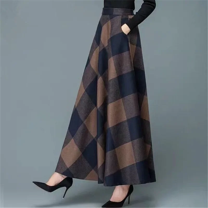 

Wool Plus Size 4XL Maxi Skirts Women Vintage A-Line High Waist Woolen Ladies Office Fashion Long Saia Streetwear R16