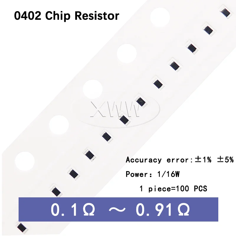 100Pcs 1% 0402 Smd Low Resistance Resistors 0.1R 0.15R 0.22R 0.33R 0.47R 0.75R 0.91R