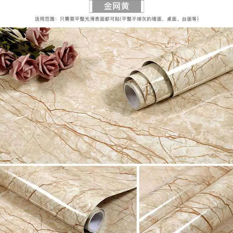 Kitchen DIY Self-Adhesive Waterproof Oil-proof PVC Wall Stickers Cabinets Countertop Wallpaper Bathroom Desktop Renovation Films