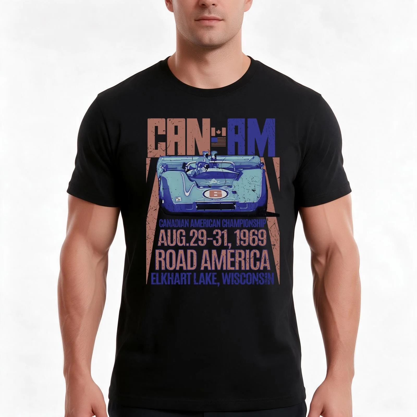 Canadian American Championship 1969 - vintage, washed out, worn print. T-Shirt, Summer Casual Cotton Tee, Vintage Graphic Print