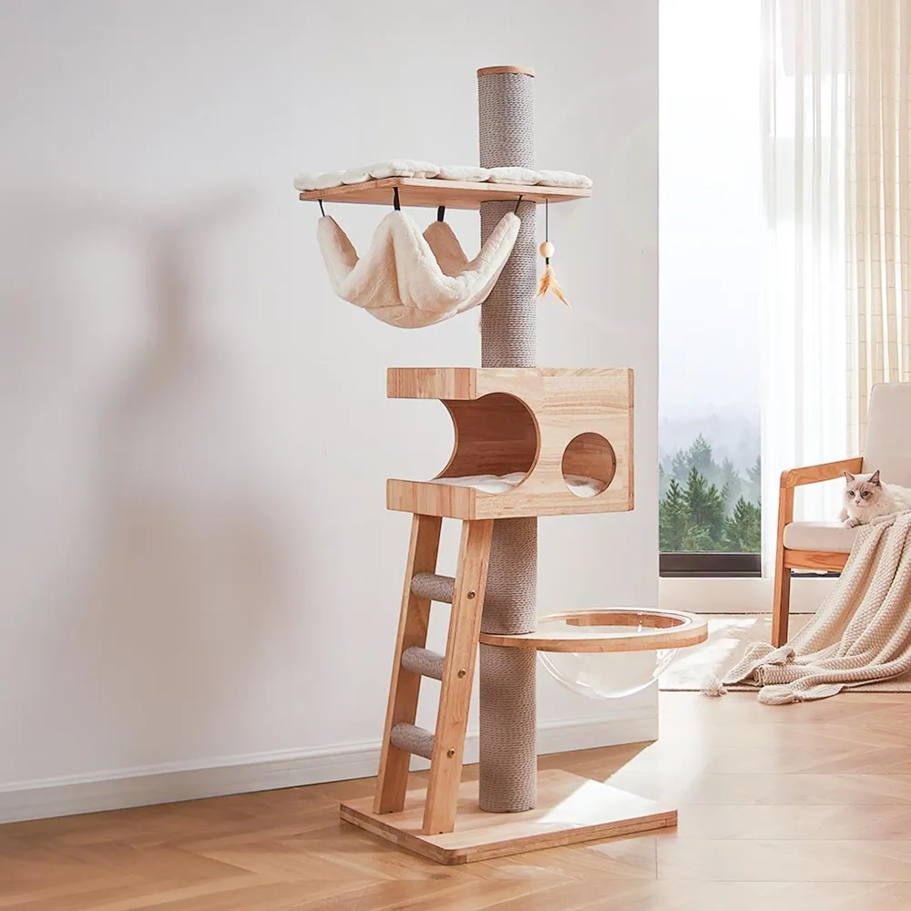 

LUCK 63-inch Modern Cat Tree, Luxury Cat Tower With Scratching Post, Unique Cat Condo With Hammock, Heavy Duty Kitty Climbing