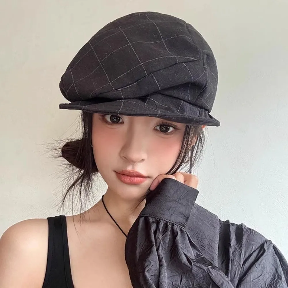 

Fashion Vintage Plaid Beret Newsboy Cloud Octagonal Cap Artist Visor Peaked Hat Women