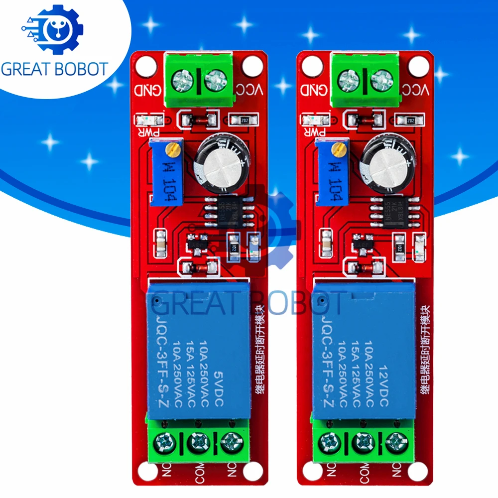 NE555 Timer Switch Adjustable Module - DC 5V & 12V Time - delay Relay Module with 0 - 10S Adjustable Delay