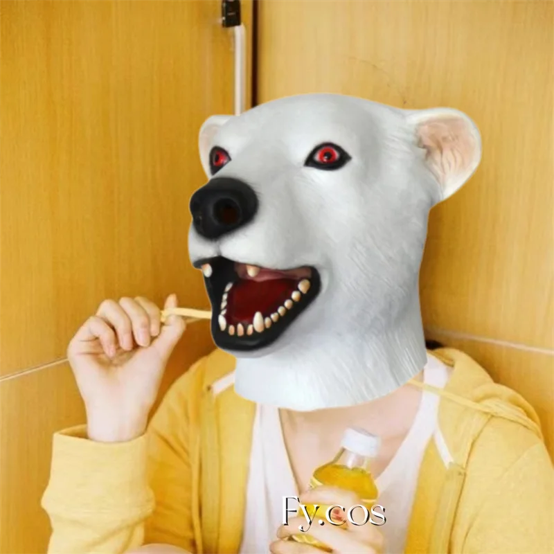 Disfraz de oso Polar para hombre y mujer, máscara de látex de cara completa de Animal, disfraz divertido de Anime para Halloween, Rave y Festival