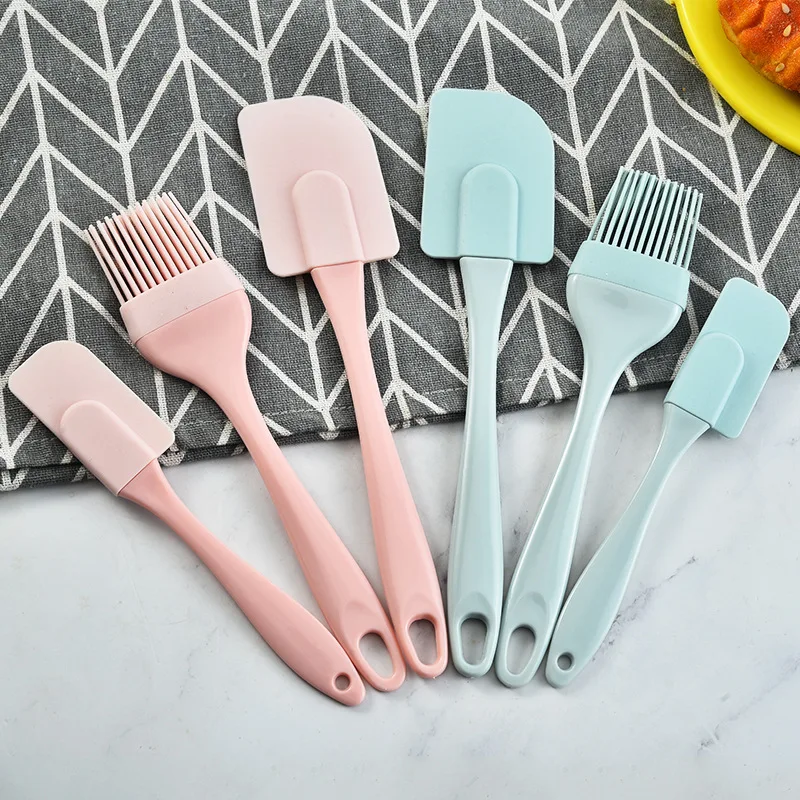 

3pcs Heat Resistant Kitchen Utensil Set Butter Cake Baking Tools Small Flat Tip Silicone Plastic PP Spatula and Brush Set