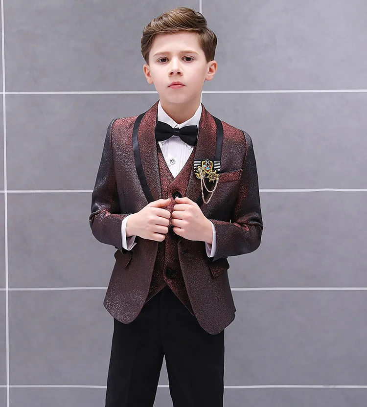 Boys Suit 3 Pieces Slim Fit Tuxedo Formal Set Children's Wedding Party Prom Suit Kids Piano Chorus Performance Dress