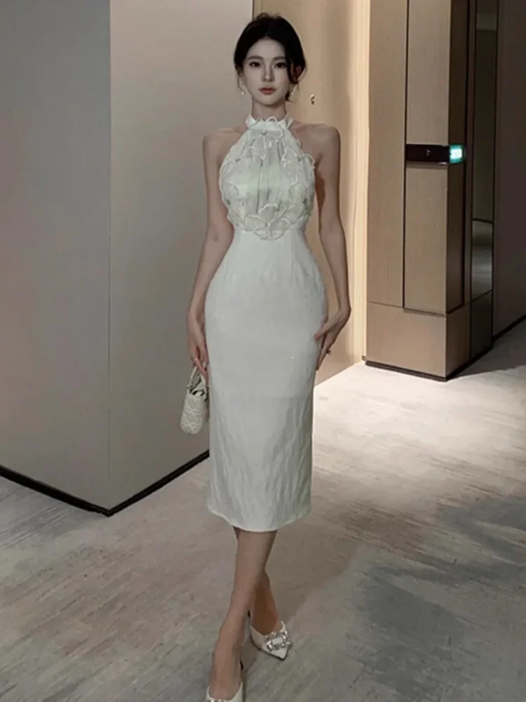 Topenomi Luxury Halter Flowers Banquet Party Dress Women French Sexy High Waist Slim Fit Evening Gown Elegant Cocktail Dresses image 4