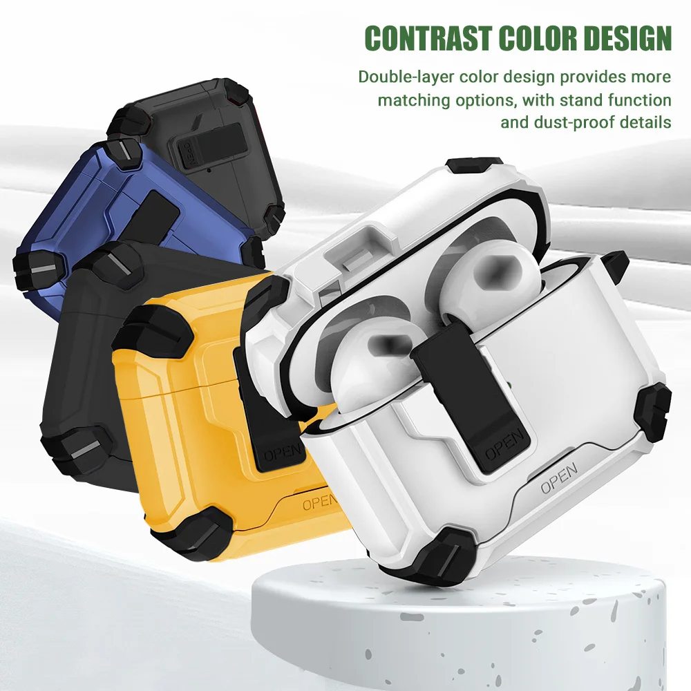 Automatic Open Lock Earphone Cover for AirPods 4 Case Shell For Apple AirPods Pro 2 4 3 2 1 Pro2 Headphone Funda With Bracket