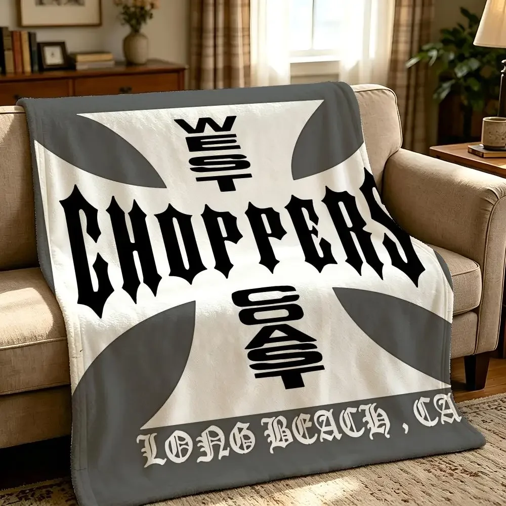 Motorcycles West Coast Choppers Throw Thick Comfort Flannel Quilt,Multi-use for Sofa Bed Camping Travel Nap, Soft Warm