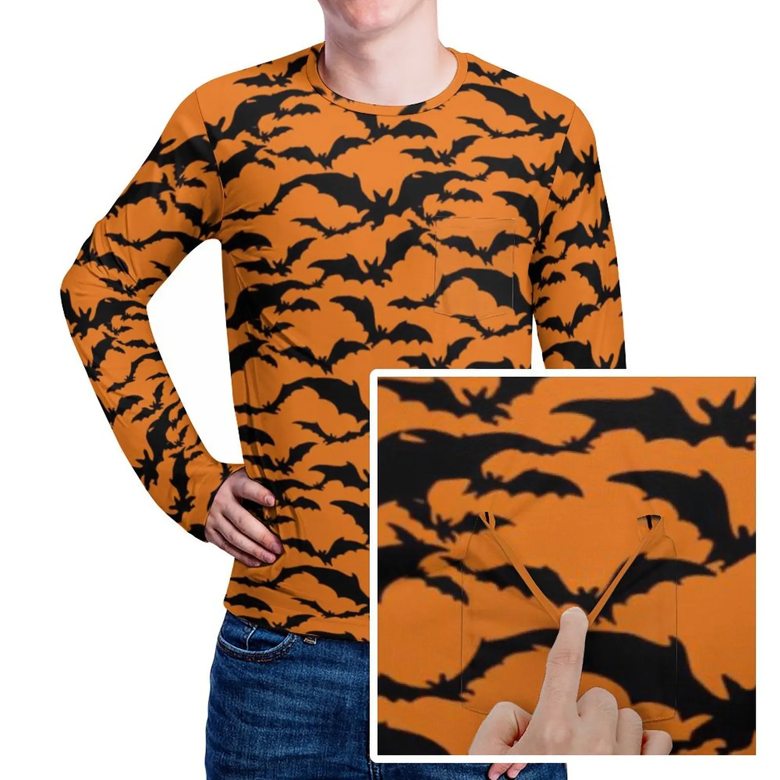 Halloween Bats T Shirt Animal Print Mens Cool T-Shirts Spring Custom Tee Shirt Long Sleeve Essential Big Size Gift