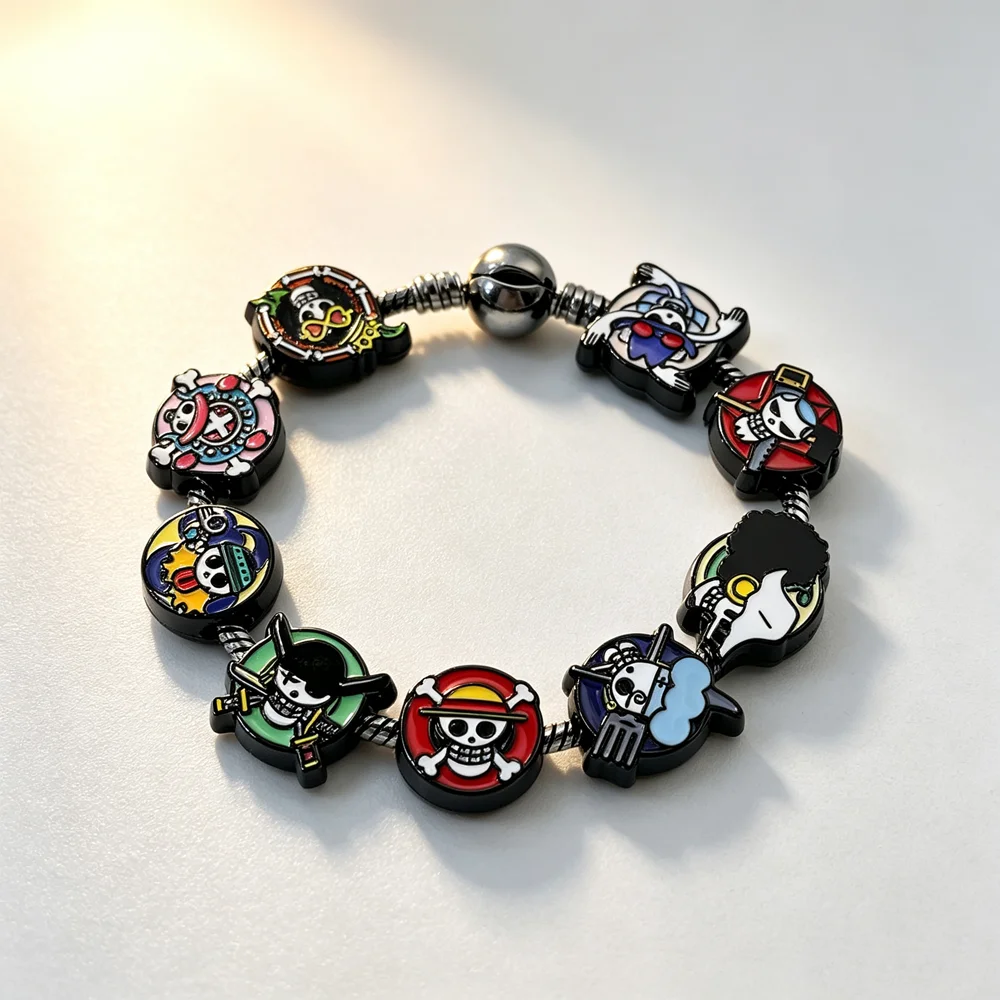 Anime Cartoon Black Charm Bracelet Roger Skull Enamel Beads Clasp Women Beaded Bracelet Cosplay Jewelry For Fans