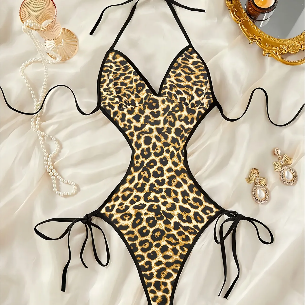 

Lace sexy underwear T-pants splicing perspective seduction bra set French bra leopard print sexy shop one-pieces sexy costume