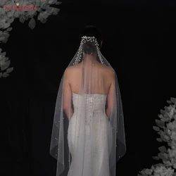 TOPQUEEN-Sheer Tulle Bridal Veil, Headband Pérola, 3m Long, Acessórios Do Casamento Da Catedral, V207, Pretty