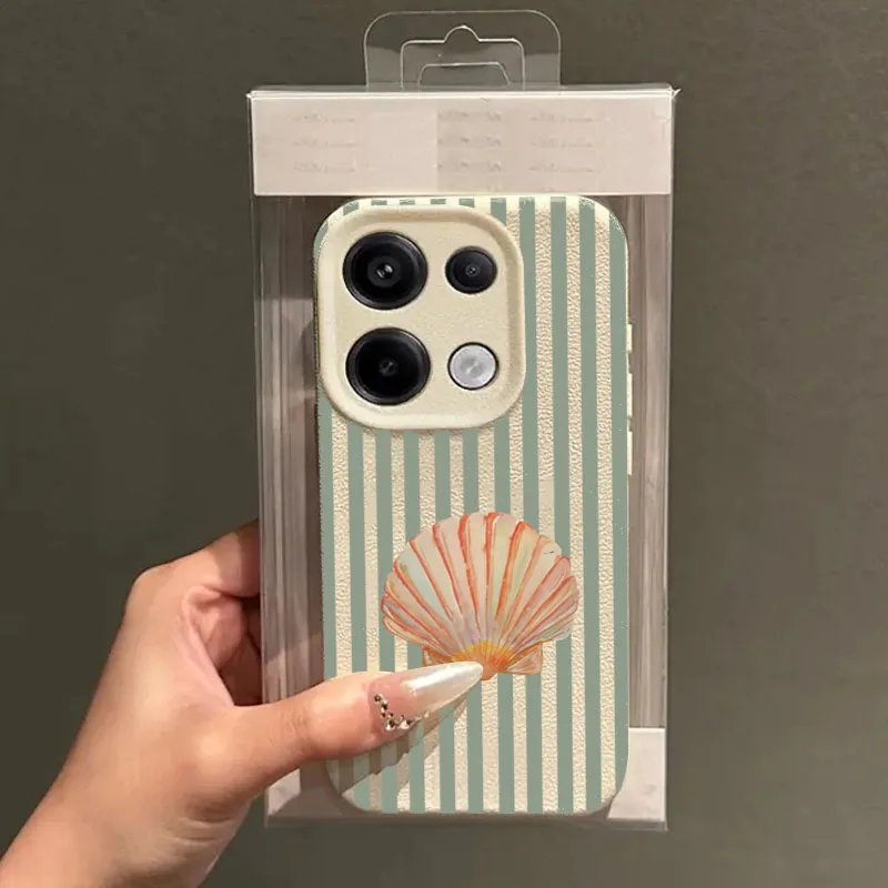 Fresh Shell Stripes Design Phone Case for Xiaomi Poco F7 X7 X6 X5 F5 M6 Pro 4G F6 Pro 5G Shockproof Lychee Pattern Bumper Cover view 3