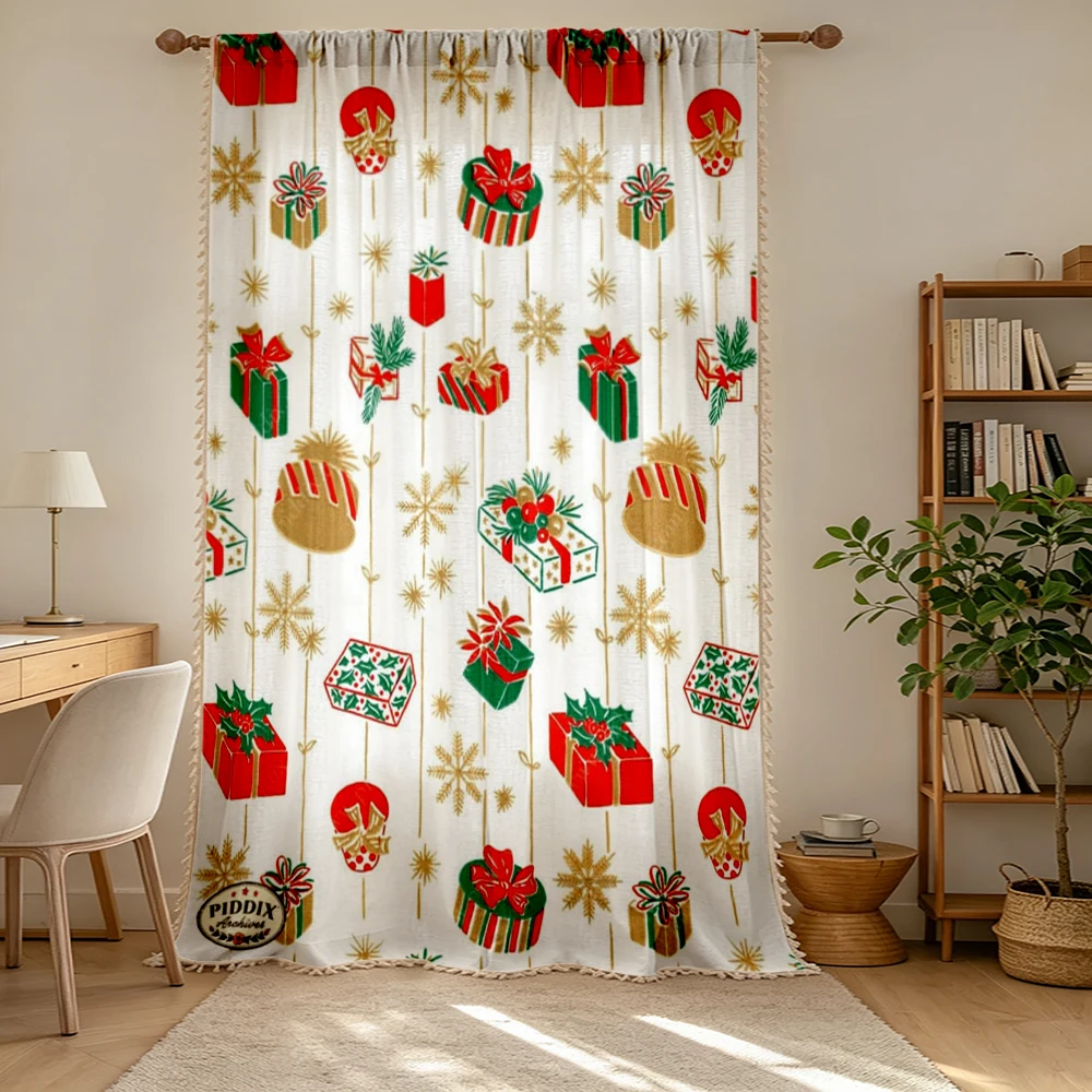 1PC Fruit Tassel Sheer Curtains, Strawberry, Digital Print, Linen Polyester, Bedroom Living Room Kitchen, Rod Pocket Polyester