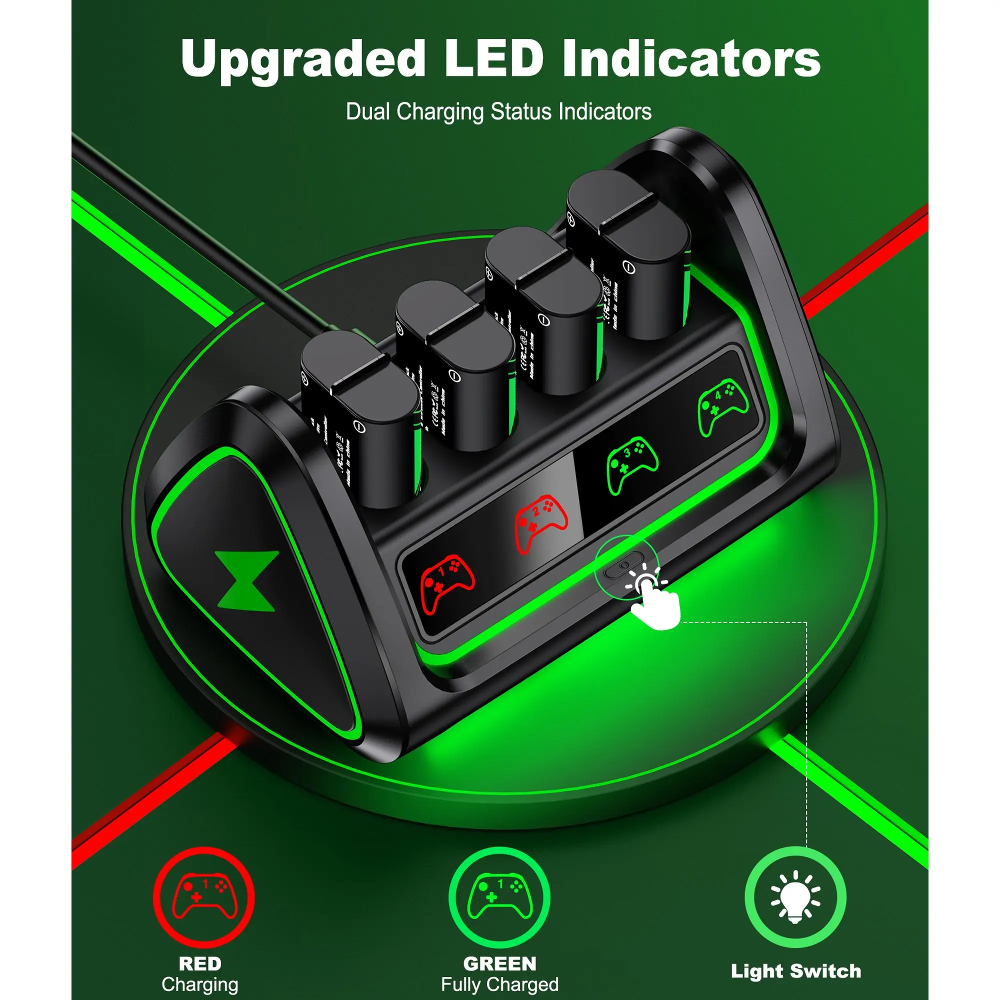 DinoFire 4 x 5520mWh Batterien für Xbox One Controller mit Ladestation für Xbox One/One S | X/Elite – Detail 3