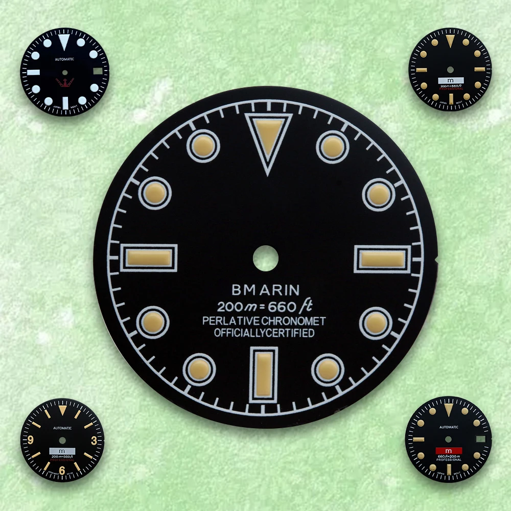 

Black Retro 28.5mm S Logo SUB Dial Suitable For NH35/NH36/4R/7S Japanese Automatic Movement Green Luminous Watch