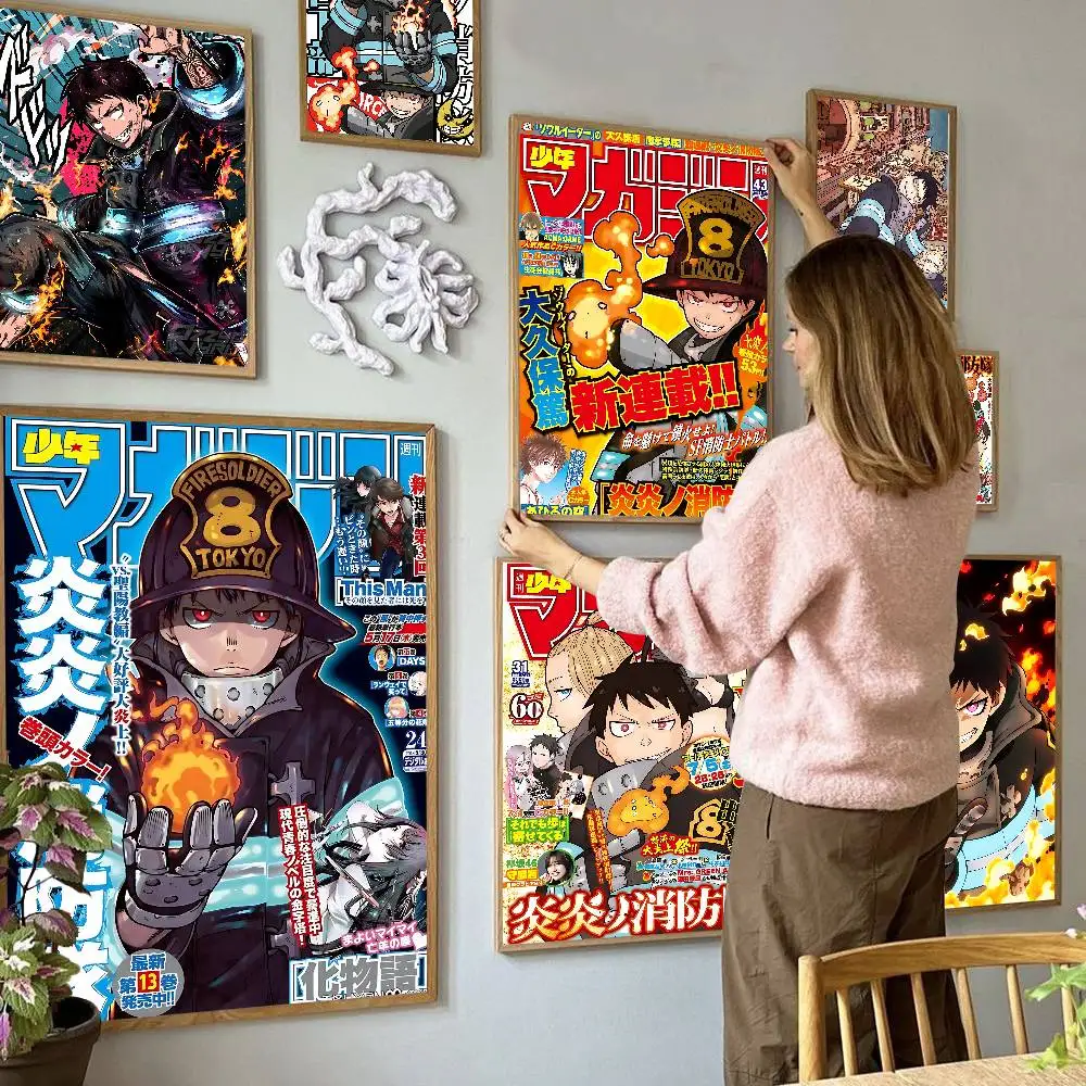 Anime F-Fire Force Movie Sticky Posters Retro Kraft Paper Sticker DIY Room Bar Cafe Aesthetic Art Wall Painting