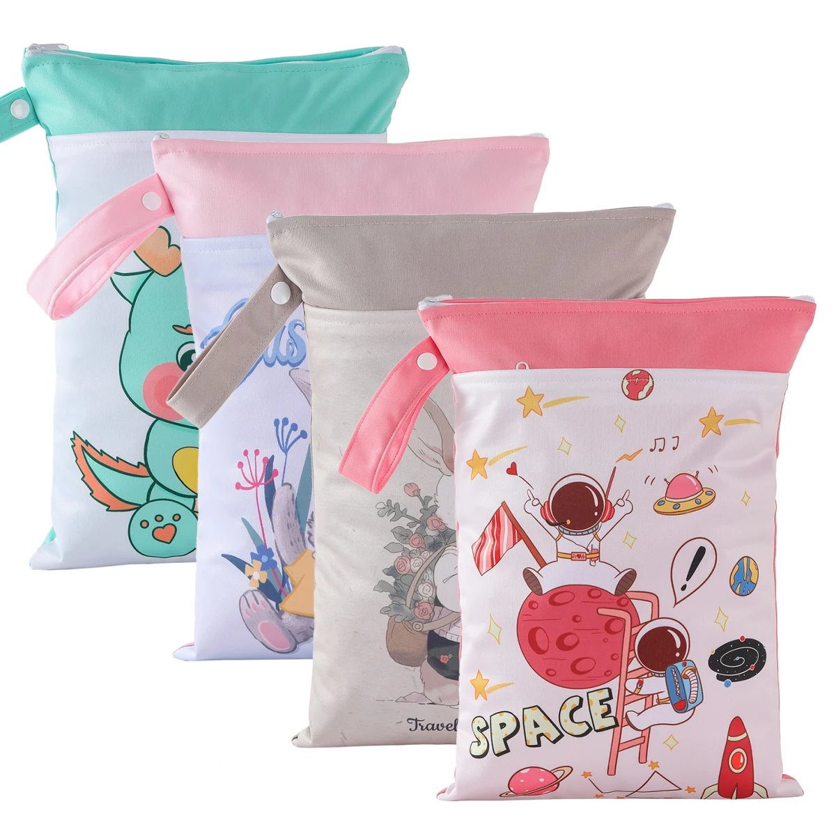 

Новый милый мультяшный мешок 25*35 см, две карманы с ручкой, многоразовый водонепроницаемый принт, влажная и сухая сумка для подгузников, дропшиппинг