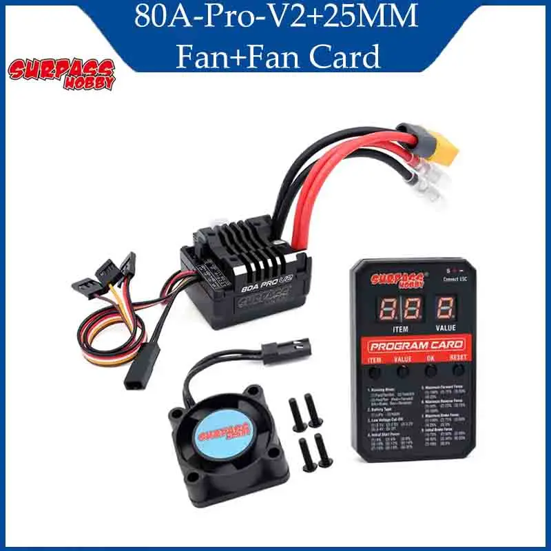 

SURPASS HOBBY 80A Pro V2 Матовый ESC Встроенный BEC 6,0 В-8,4 В Водонепроницаемая карта программирования вентилятора для RC 1/10 Гусеничный матовый автомобиль Новый