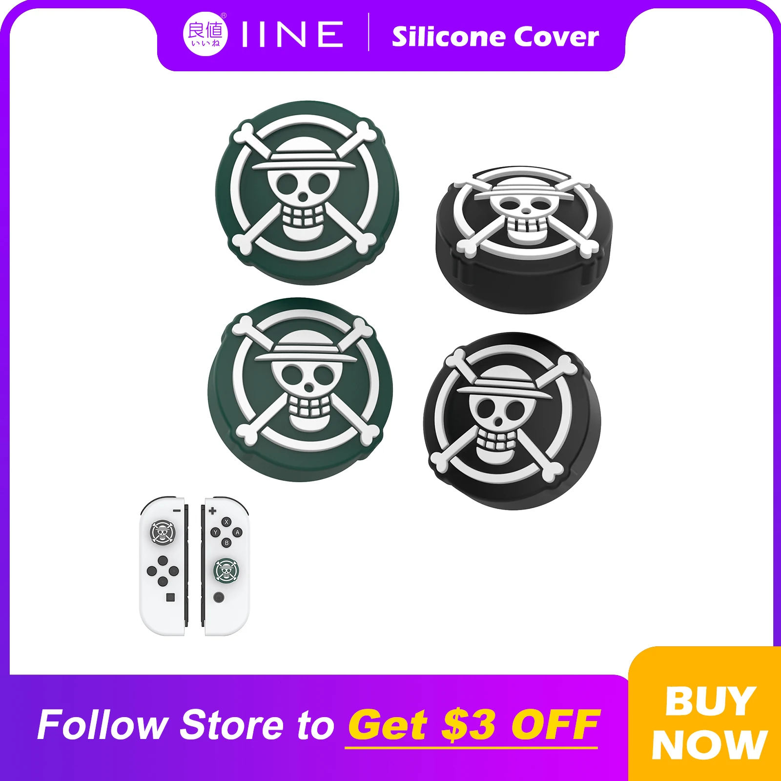 

IINE Silicone Skull Design Non-Slip Cap Case Thumb Grips Cover Analog Thumb Stick Joystick Caps Compatible Nintendo Switch