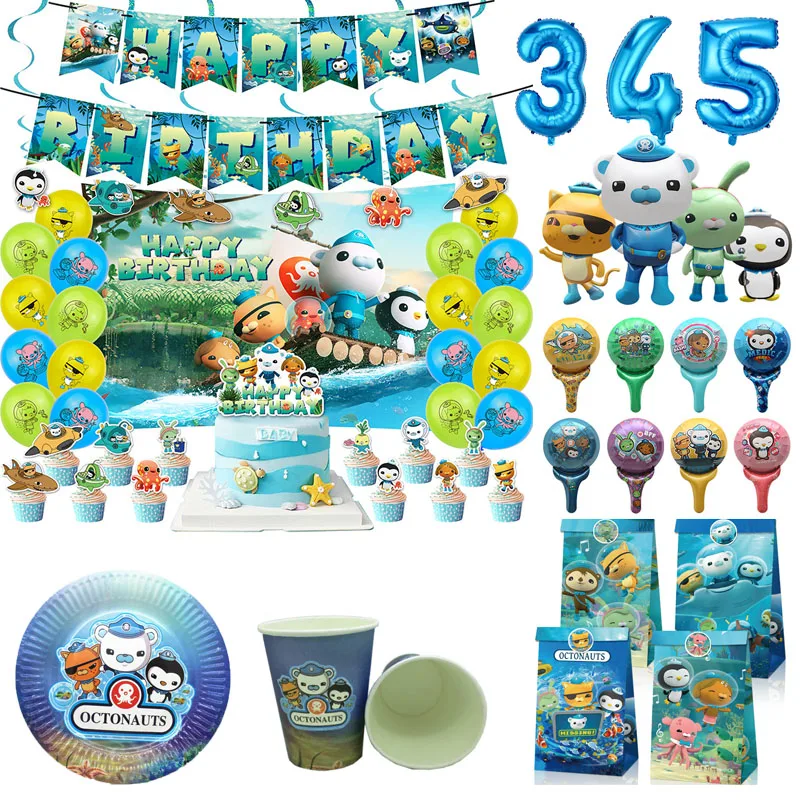 Décoration de fête d'anniversaire pour enfants Octonauts, ballon en aluminium, assiette en papier, toile de fond Capitaine de l'océan, Pirate, Pingouin, Barnacles, Peso