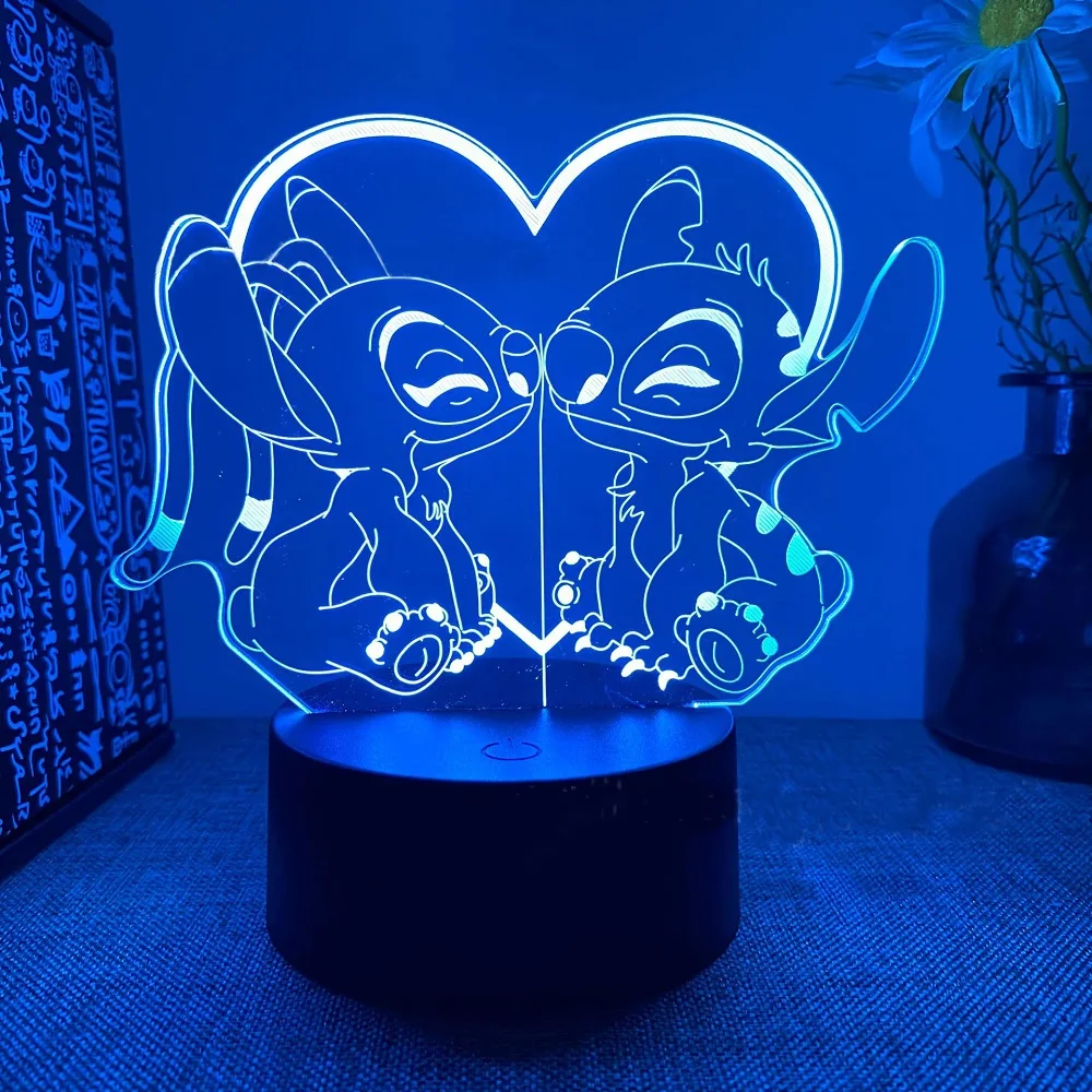 New 3D Night Light Stitch Series USB Black Touch 16 Color Changes with Remote Control,Room Decoration,Gifts for Kids Boys and Gi