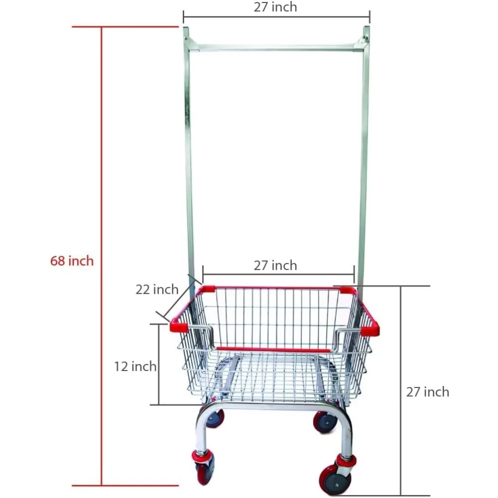 عربة غسيل مع رف مزدوج القطب، 2.5 بو (حواف حمراء أو زرقاء) (أحمر) #4
