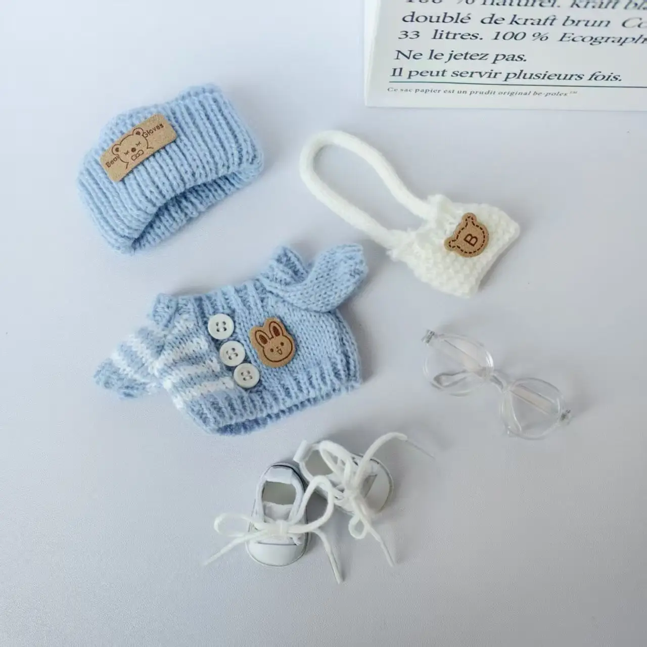 

Doll clothes for Labubu Outfit V1 V2 V3 17cm Dolls Sitting Accessories Glasses Clothing Designer Kids Gift Sweater Hat Bag Set