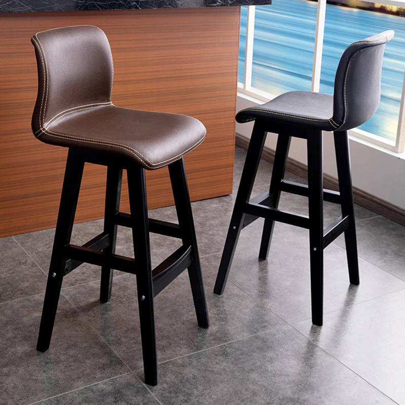 

Nordic Luxury Solid Wood Bar Chairs High Stools Home Backrests Coffee Shops Minimalist Design Furniture